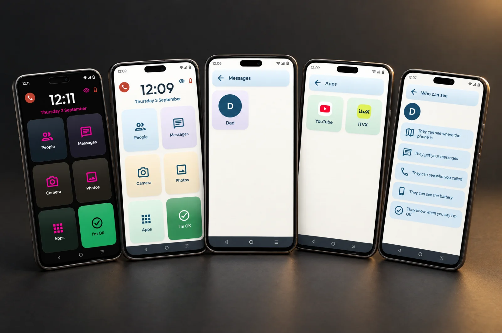 A phone experience that puts people first. App screens displayed on phones.