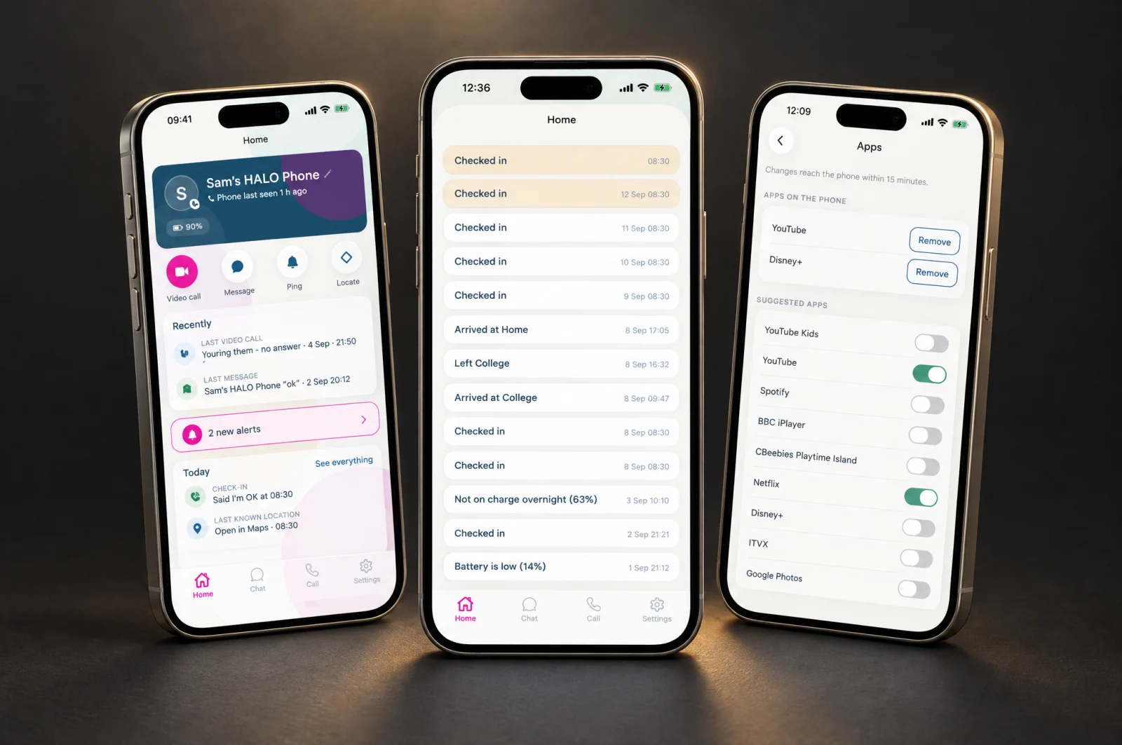 Support from the family’s side. App screens displayed on phones.