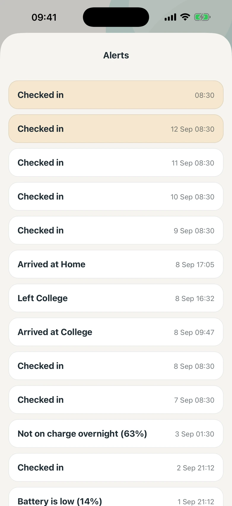 Check-ins and alerts