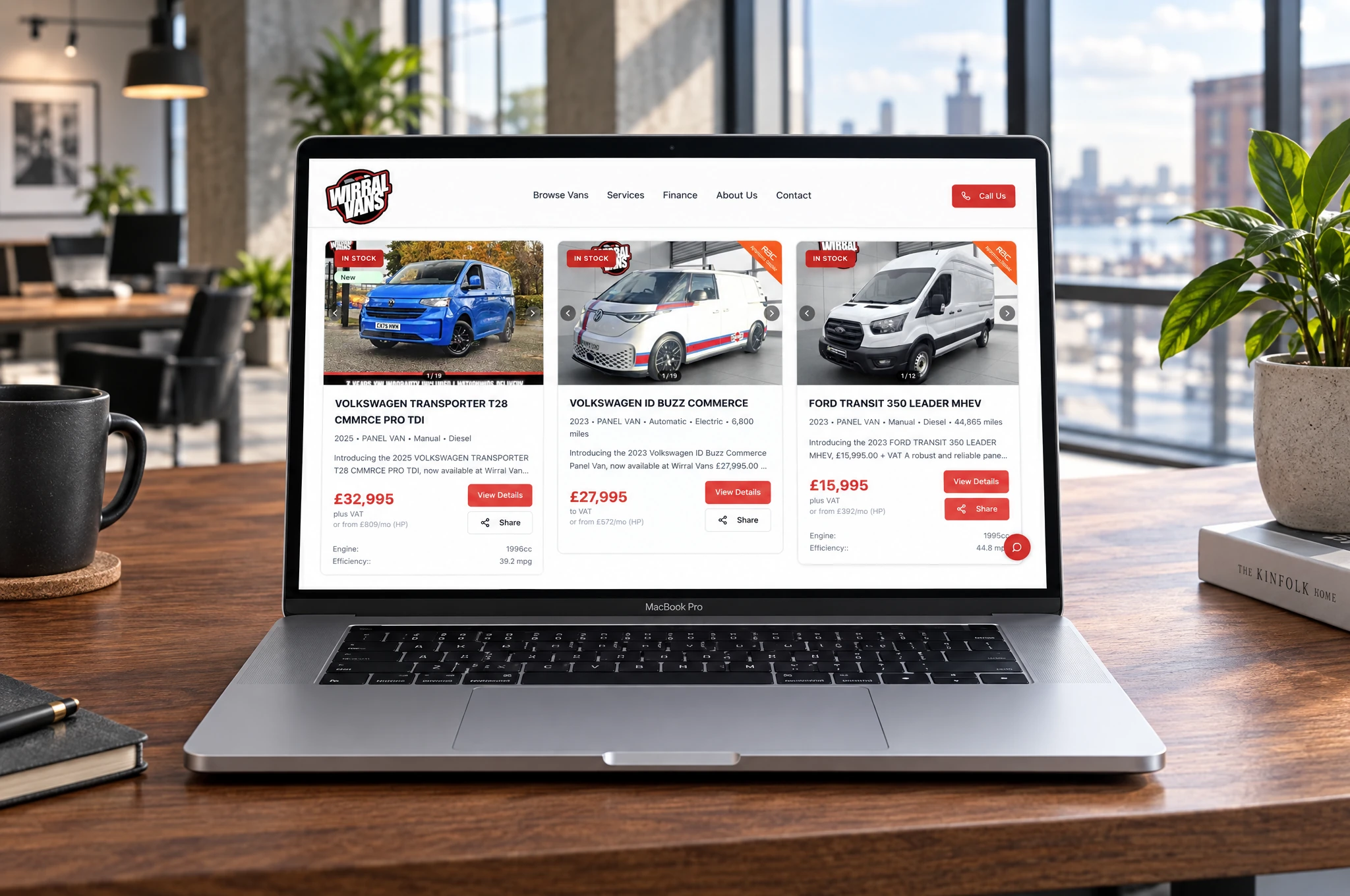 Wirral Vans — website showcase on MacBook
